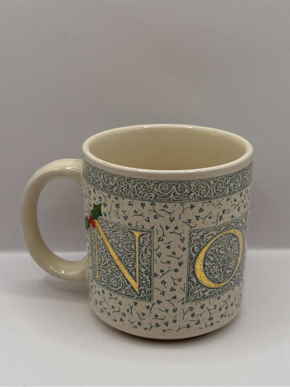 Vintage Michel and Company NOEL Christmas Mug with Gold Accents